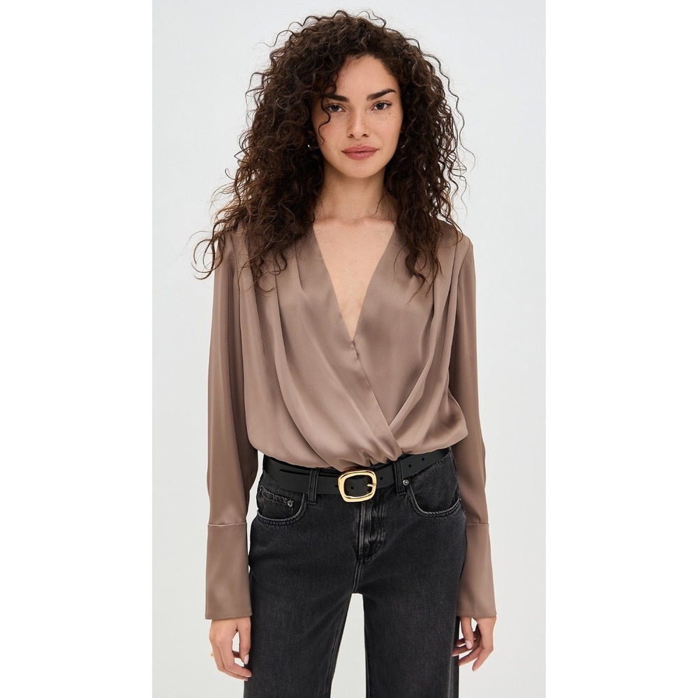 Favorite Daughter
The Date Blouse Thong Bodysuit Long Sleeve Macchiato Small